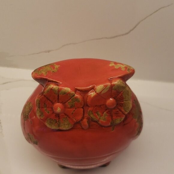 UNBRANDED Ceramic Burnt red/orange brown distressed fat owl 6"diam - Picture 5 of 6